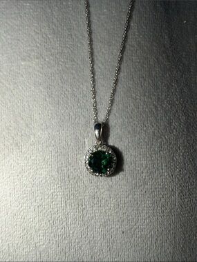 Sterling Silver Emerald Green Halo Pendant Necklace